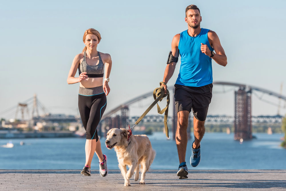 

Couple and dog running