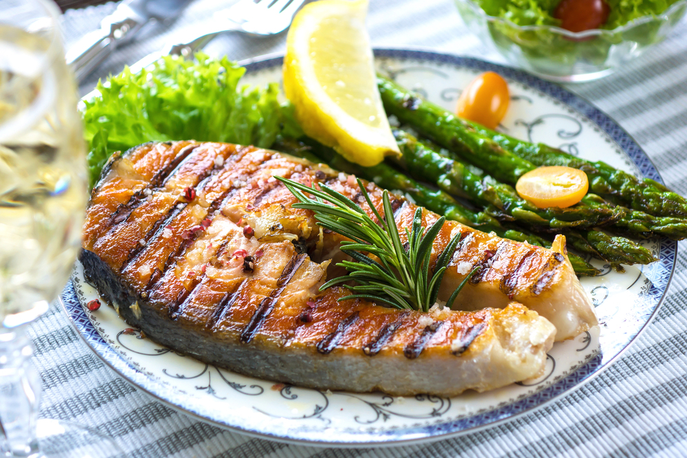 Grilled salmon steak